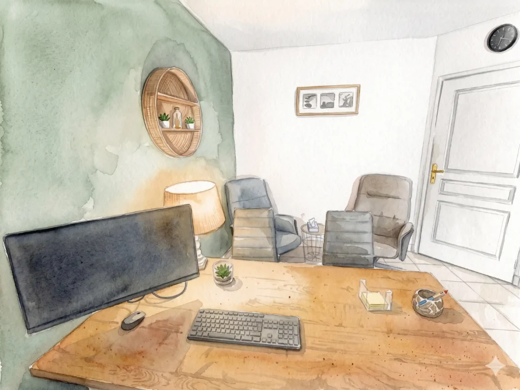 Le cadre des séances de TCD à Chartres ou en téléconsultation Cabinet du psychologue Alexandre Ribet à Chartres pour la thérapie TCD : illustration d'un espace apaisant